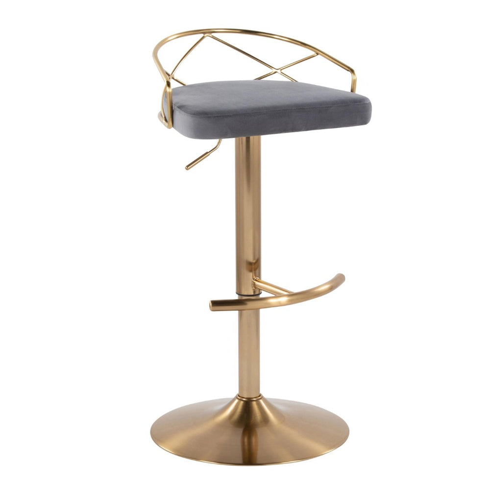 English Elm Adjustable Swivel Barstools Mid-century Modern Walnut and Cream Faux Leather Set of 2 Grey B202S02171
