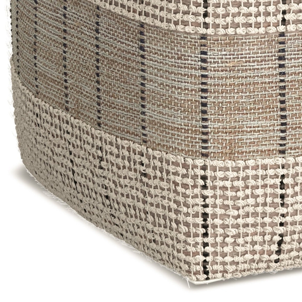 English Elm Elmer Square Woven Pouf Natural & Grey Jute, 18" x 18" x 14" Supportive Bead-Filled Seat Accent Stool B136P252628
