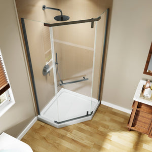 English Elm Corner Frameless Neo-angle Pivot Shower Enclosure with Tempered Glass and Sleek Hardware W637P348794