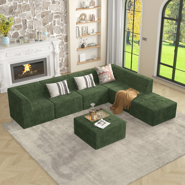 English Elm Single seat sofa Modular Compressed Sectional Corduroy Sleeper Couch Spacious Plush Foam Lounger, Space-Saving Design for Living Room and Bedroom Green W487P230473