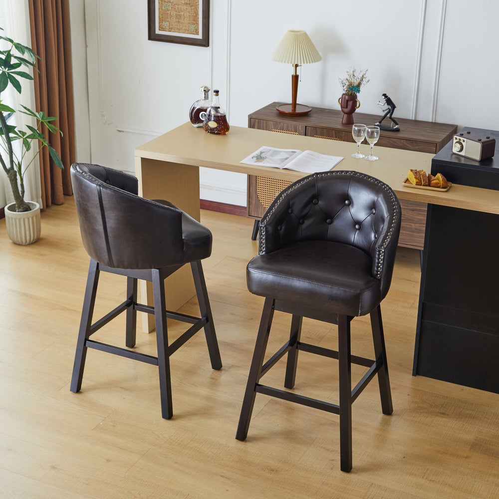 English Elm Christopher Knight Home® - 33.25" Swivel Counter Stools Set of 2 — 360° Faux Leather Bar Stools with Tufted Back, Footrest, Adjustable Feet WF532108BRN