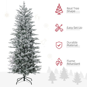 English Elm Homcom 6Ft Snow Flocked Prelit Christmas Tree With 250 Warm Lights, Easy Setup & Flame Retardant Base W2225P229315