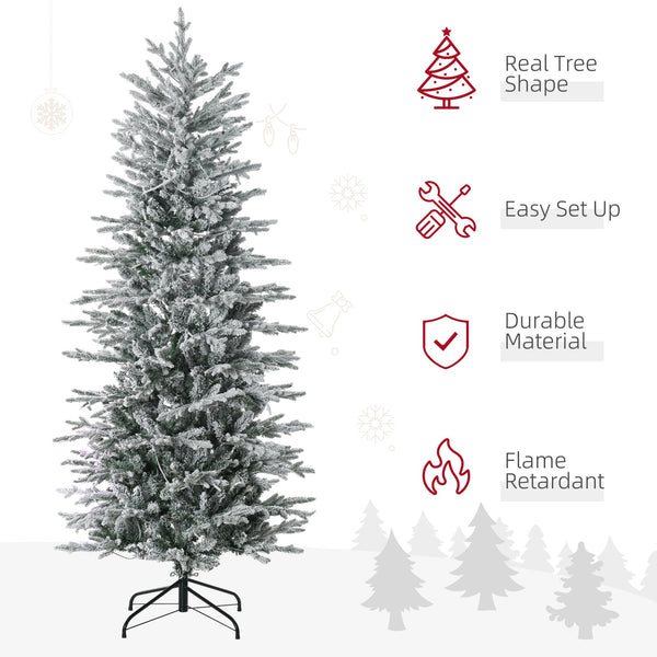 English Elm Homcom 6Ft Snow Flocked Prelit Christmas Tree With 250 Warm Lights, Easy Setup & Flame Retardant Base W2225P229315