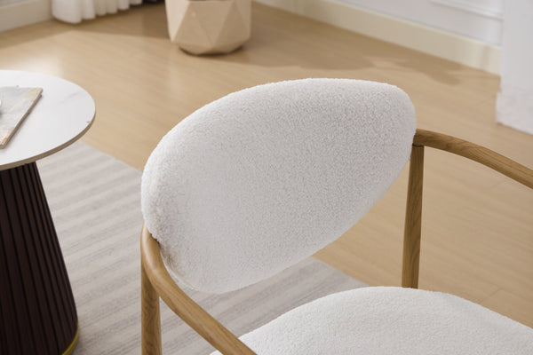 English Elm White Teddy Velvet Dining Chair with 10cm Cushion, Plush Warm Upholstery, Iron Frame & Wood-Look Legs W3149P375079