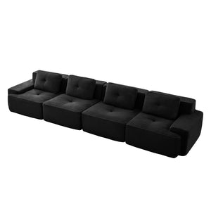 English Elm 153" Modern Modular Sectional Sofa – Stylish 4-Seater With Deep Seats, Tufted Corduroy & No Assembly! W714S01480