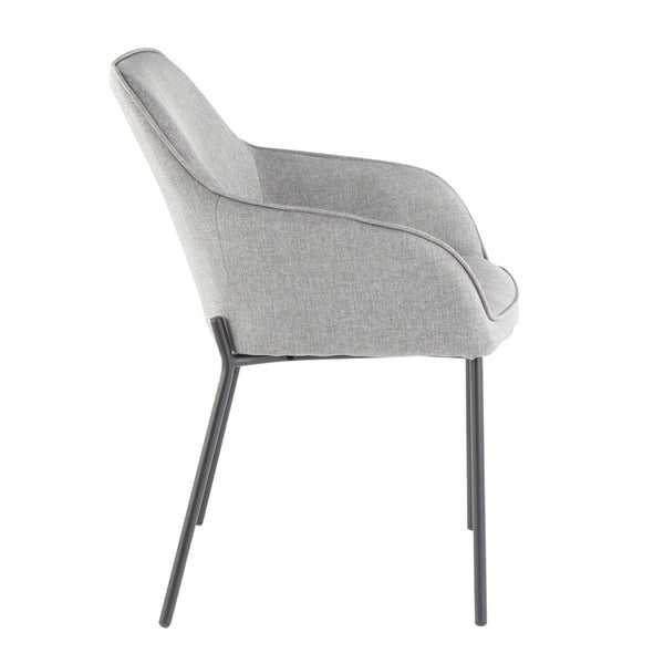 English Elm Dining Chair Set of 2 with Black Metal Frame and Grey Upholstered Cushioned Seat B202P471347