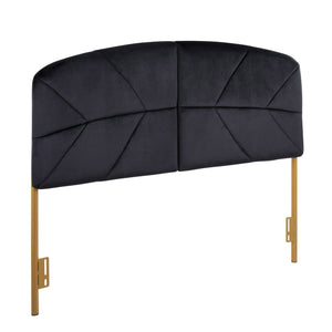 English Elm Lindsey Velvet Tufted Queen Headboard with Luminous Gold Steel Frame for Glamorous Bedrooms Black B202P223763