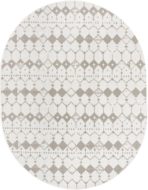Unique Loom Outdoor Trellis Cardak Machine Made Geometric Rug Ivory and Gray, Gray 7' 10" x 10' 0"