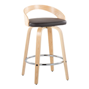 English Elm Grotto 26" Contemporary Swivel Counter Stool with Cushioned Fabric Seat and Chrome Footrest Pair Brown B202S00316