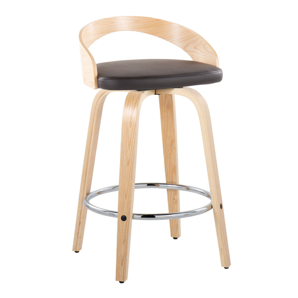 English Elm Grotto 26" Contemporary Swivel Counter Stool with Cushioned Fabric Seat and Chrome Footrest Pair Brown B202S00316