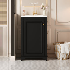 English Elm 20-inch Bathroom Vanity with Ceramic Sink, Modern Freestanding Single Vanity with Soft-Close Doors and Adjustable Shelf for Ample Organized Storage Black N710P317678B