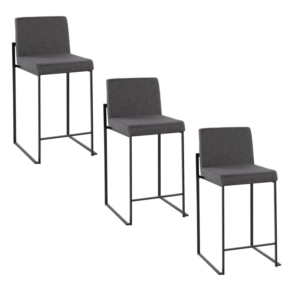 English Elm Fuji Contemporary 26" High Back Counter Stools Set of 3 – Charcoal Fabric, Padded Seat & Steel Frame B202P221967