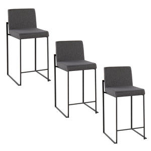 English Elm Fuji Contemporary 26" High Back Counter Stools Set of 3 – Charcoal Fabric, Padded Seat & Steel Frame B202P221967