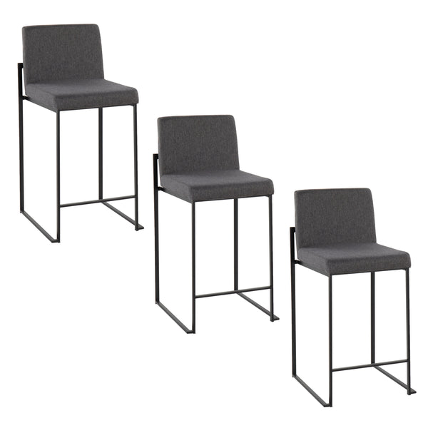English Elm Fuji Contemporary 26" High Back Counter Stools Set of 3 – Charcoal Fabric, Padded Seat & Steel Frame B202P221967
