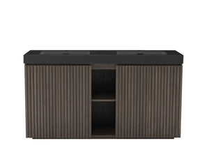 English Elm Galan60F" Smoked Oak Freestanding Bathroom Vanity With Soft-Close Doors & Sleek Black Sink Basin W1865S00154
