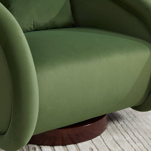English Elm Swivel Barrel Chair Pumpkin Sculptural Velvet Upholstered with Walnut Wood Round Base Green W3244P427740