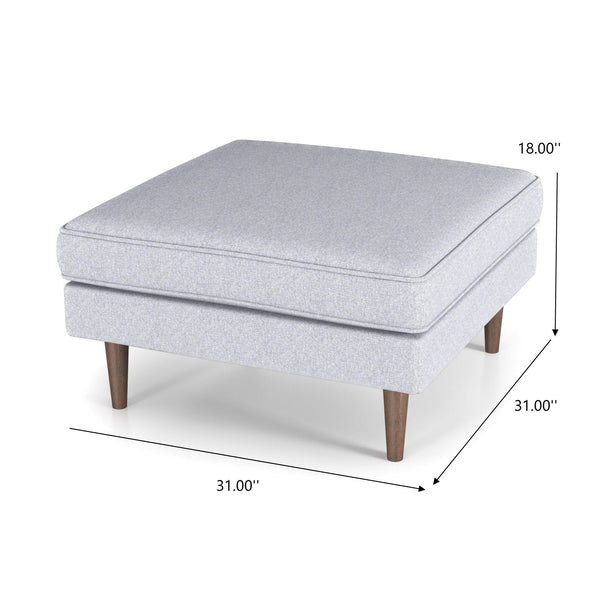 English Elm Ashcroft Furniture - Casual Amber Mid-Century Square Upholstered Ottoman in Light Gray Linen with Solid Wood Legs, 32x32x19" B183P231889