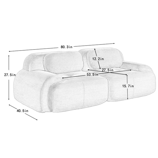 English Elm 82'' Modular Corduroy Loveseat Curved Armrests Non-slip Base for Living Bedroom Lounge W714P359250