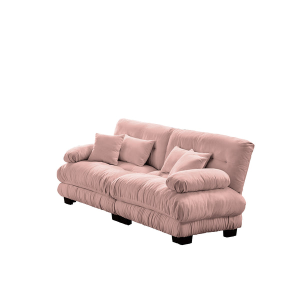 English Elm Cloud Chenille 2-Seater Sofa For Living Room - Plush Comfort, 2 Lumbar & 2 Throw Pillows, Pink W714S01007