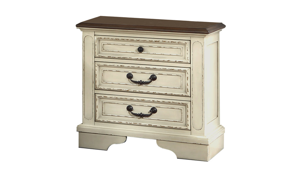 English Elm Traditional 3-Drawer Nightstand in Antique Beige – Solid Wood Construction, Timeless Elegance & Storage B009P168860
