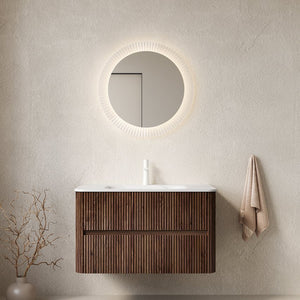 English Elm NOOR Floating 36" Bathroom Vanity with Seamless Hot-Press Sintered Stone Basin, Retro Walnut Finish W2615P345717