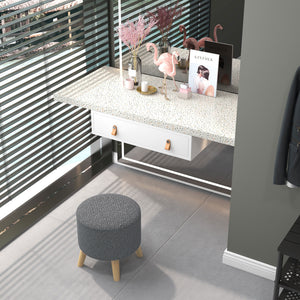 English Elm HOMCOM Round Storage Ottoman Stool with Cushioned Linen Top, Oak Legs, Hidden Interior for Clutter-Free Living Room Seating Gray W2225P173822