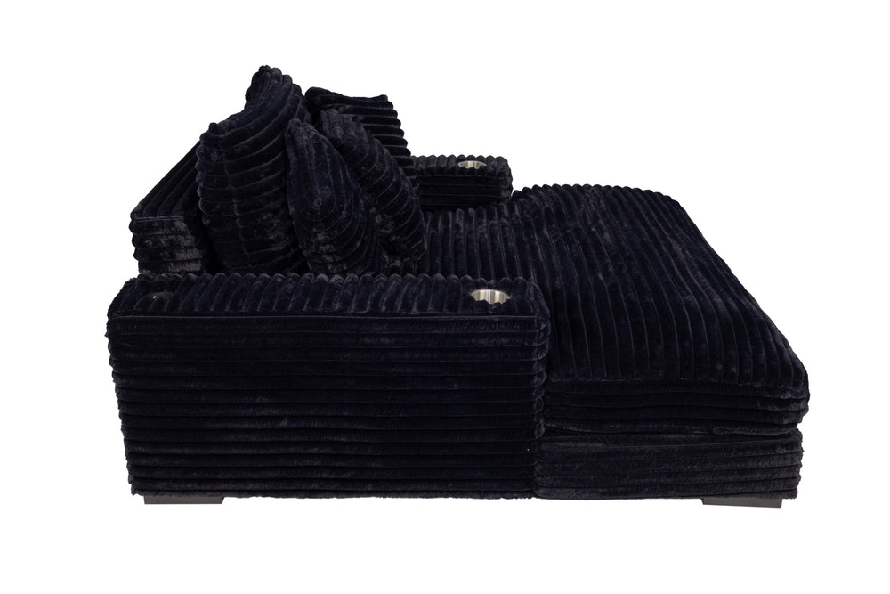 English Elm Modern Fur-Like Jumbo Corduroy Chaise Lounge with Cup Holders USB Port Plush Pillows Wooden Legs Black 59 L x 21 W x 68 H B011P396711