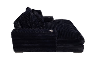 English Elm Modern Fur-Like Jumbo Corduroy Chaise Lounge with Cup Holders USB Port Plush Pillows Wooden Legs Black 59 L x 21 W x 68 H B011P396711