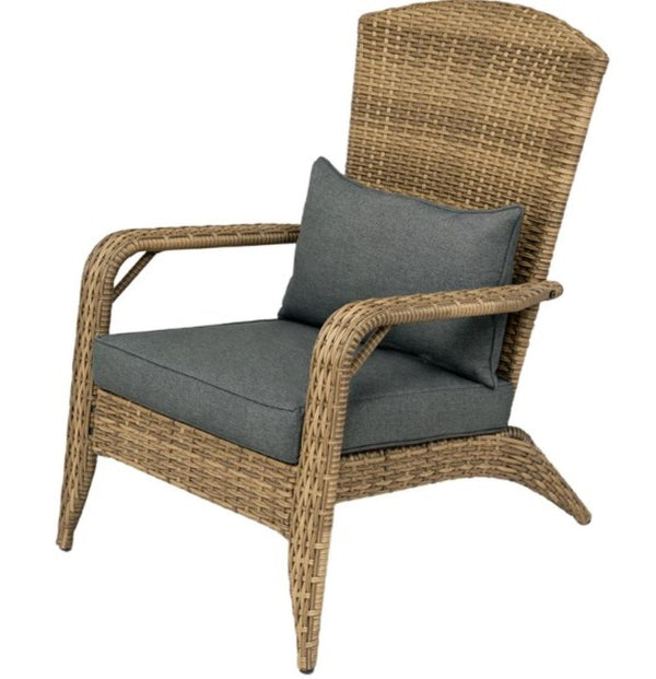 English Elm Soft Cushioned Wicker Adirondack Patio Chair with Tall Curved Back and Wide Armrests T3971P417339