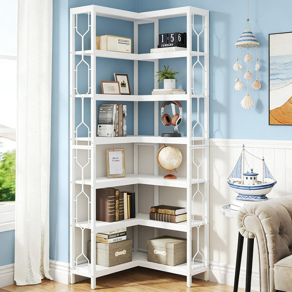English Elm Compact Six Tier Bookcase with 12 Open Cubes for Slim Vertical Home Office Storage T3971P451232