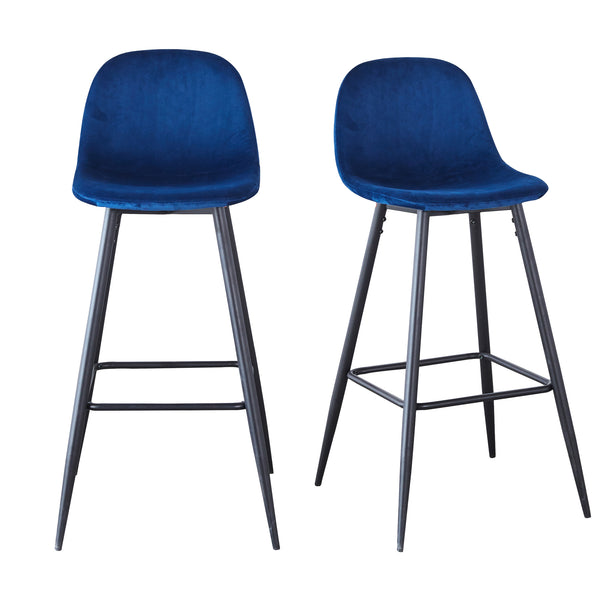 English Elm Bar Velvet Counter Stools Set of 2 30" Ergonomic Back Support Velvet Seats Sturdy Metal Legs & Footrest Stylish Durable Assembly Ready Blue B205P205646