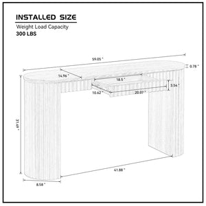English Elm 59.05'' Curved Console Table with Vertical Stripe Legs — Modern Entryway Accent for Living Room Decor Black W876P299542