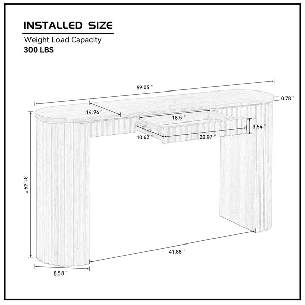 English Elm 59.05'' Curved Console Table with Vertical Stripe Legs — Modern Entryway Accent for Living Room Decor Black W876P299542