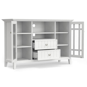 English Elm Bedford Tall TV Media Stand White Pine – Handcrafted, Tempered Glass Doors, Cord Management, Fits 60" TVs B136P261846