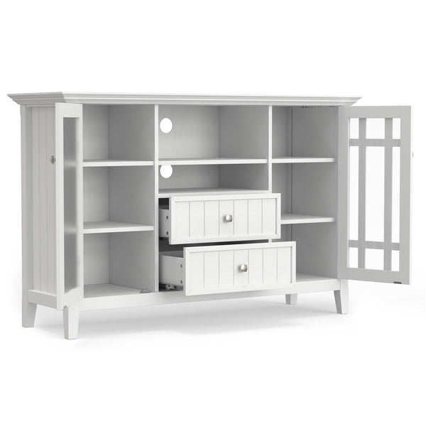 English Elm Bedford Tall TV Media Stand White Pine – Handcrafted, Tempered Glass Doors, Cord Management, Fits 60" TVs B136P261846