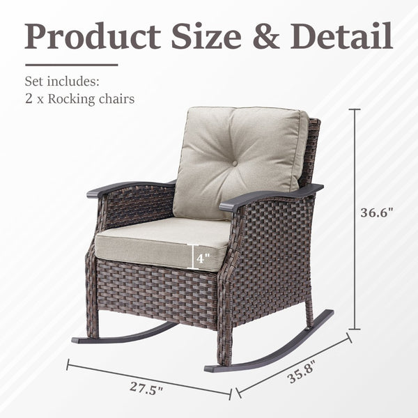 English Elm Outdoor Pe Rattan Gliding Patio Chair Set Handwoven Steel Frame with Plush Cushions Beige T3773S00019