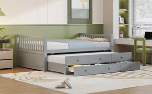 English Elm Full Size Daybed with Trundle Twin Pullout and Three Storage Drawers for Guest Rooms LP100341AAE