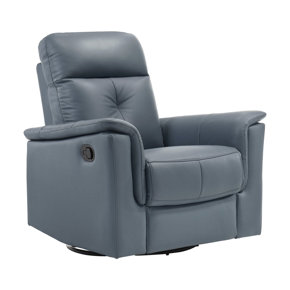 English Elm Blue Blue-gray Top Grain Leather Swivel Glider Recliner Chair – 360° Motion, Pull-Tab Recline, Modern Comfort B011P329271