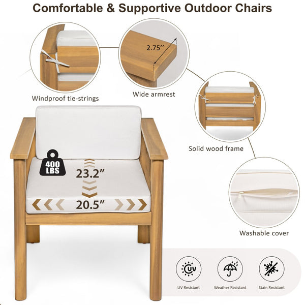 English Elm Trexm Acacia Wood Outdoor Dining Set Seats Six with Washable Cushions Umbrella Ready Beige,Light Teak TM000022AAD