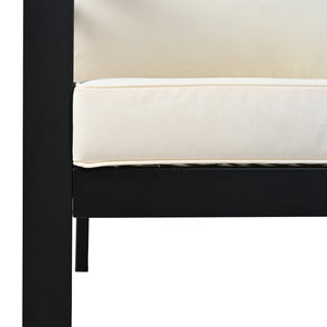 English Elm 4 Pieces Outdoor Sectional Sofa Set with Water-Resistant Cushions, Woven Rope Detail & Acacia Table Beige N719Z000130A