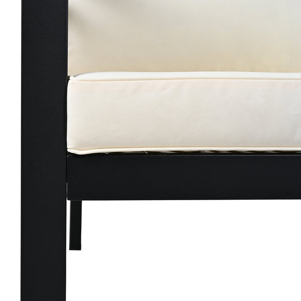 English Elm 4 Pieces Outdoor Sectional Sofa Set with Water-Resistant Cushions, Woven Rope Detail & Acacia Table Beige N719Z000130A