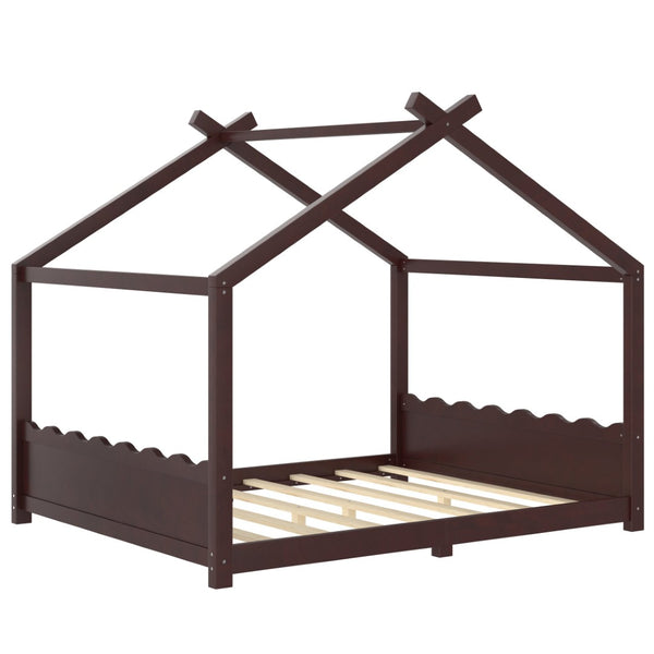 English Elm Queen House Frame Floor Bed Solid Pine Montessori Low Profile Kids Bedroom Espresso W1580P387850