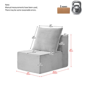 English Elm Single Sofa Corduroy Ottoman with High-Resilience Foam Comfort, Compact Modular Design for Small Spaces Gray W848P309956