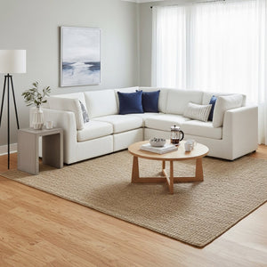 English Elm Chauncy Five Piece Modular Sectional Performance Fabric Living Room Seating Set Ivory B050S00033