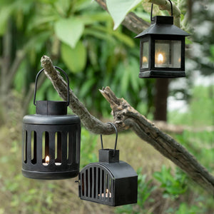 English Elm Black Kuma Metal Oval Lantern Set of 2 with T-Lights — Sleek Black Indoor/Outdoor Accent Lighting, 5.66x4.68x5.46 B346P369778