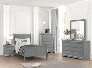 English Elm Gray Sleigh Bed Queen Size Wooden Frame with Elegant Louis Philippe Design for Classic Bedrooms Gray,Grey 27 L x 55 W x 6 H B2741S00584