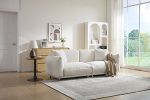 English Elm Cozy Three Seat Sofa Stain Resistant Fabric Hardwood Frame for Modern Living Rooms White W3226P371354