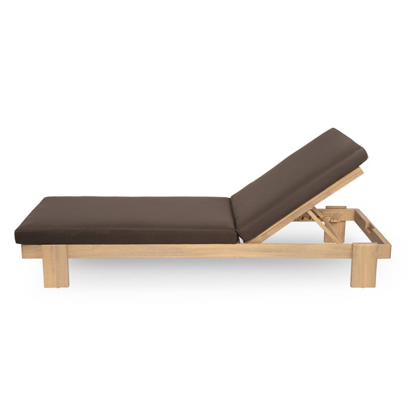 English Elm Christopher Knight Home® - Outdoor Acacia Wood Chaise Lounge with Adjustable Backrest, Water-Resistant Cushions, Durable Hardwood Frame Coffee,Teak N772P262628C