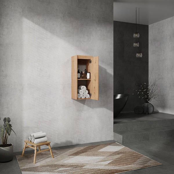 English Elm 12" Wall-Mounted Bathroom Side Cabinet with Soft-Close Hinges, Hidden Handle, Water-Resistant Finish W999P196498