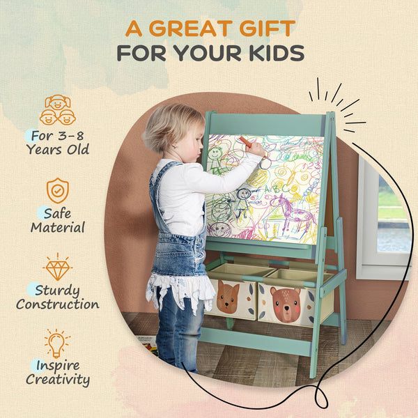 English Elm Qaba 3-in-1 Kids Art Easel with Paper Roll, Chalkboard & Whiteboard, Animal Design, Storage Baskets W2225P229626